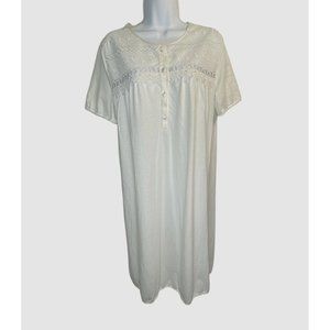 Jáloe Night Gown Dress M/L White Cotton Lace Detail Buttons Italian Made